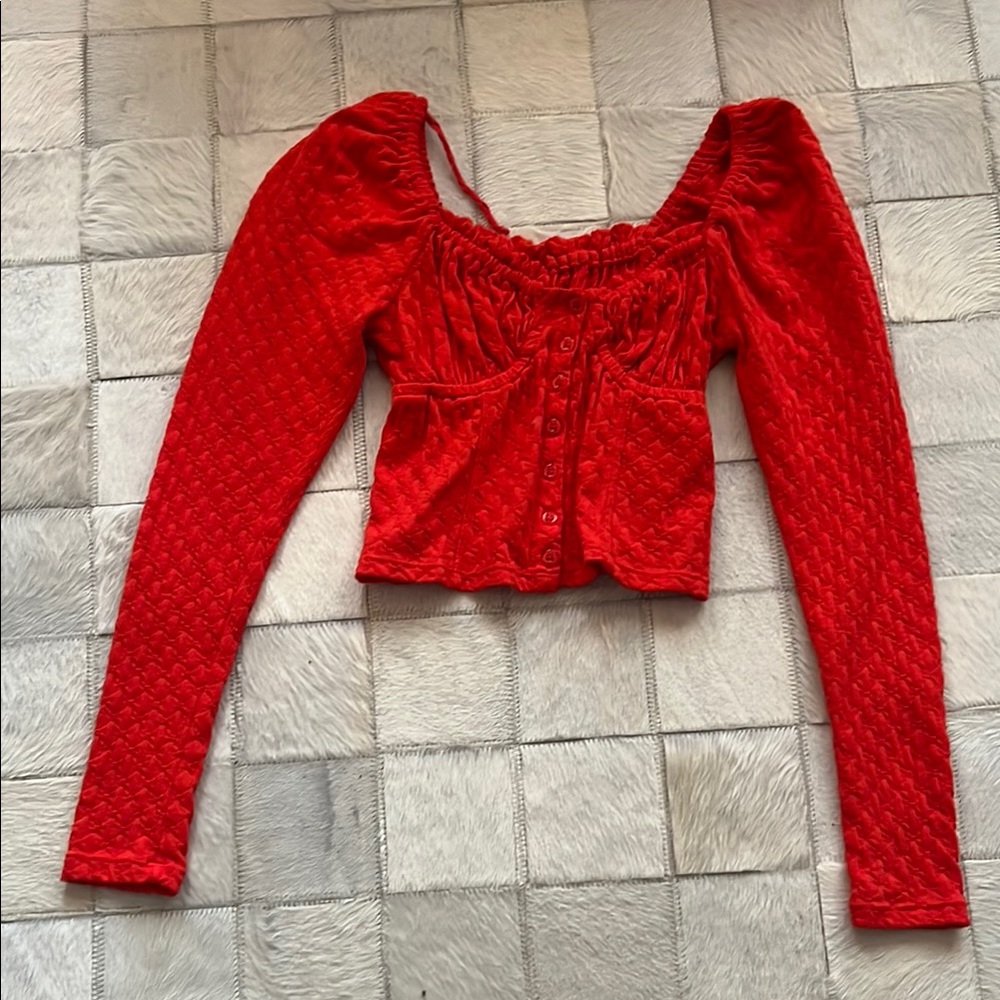 Free People Red Textured Blouse. Size XS. Great condition.